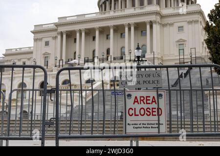 Steps  of US capitol building with area closed sign.  No visible people Stock Photo