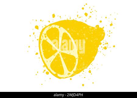 Vector illustration of lemon with text of fresh. Vector juicy lemon in grunge style. Stock Vector