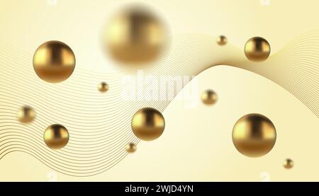 Vector abstract background with golden metallic balls. Trendy vector background in realistic style with gold. Stock Vector