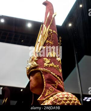 Golden Man; a young noble Saka warrior; 5th -4th century B.C.. Reconstruction of costume and equipment, Museum in Astana, Nur-Sultan, Kazakhstan Stock Photo