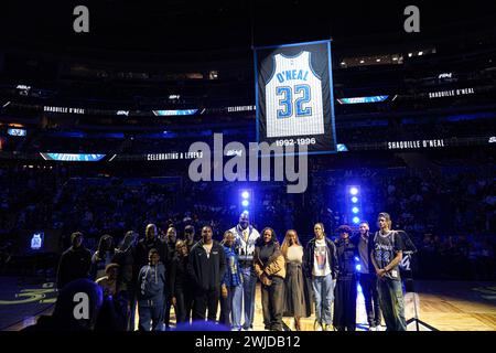 Orlando, Florida, USA, February 13, 2024, Shaquille O'Neal retired Jersey at the Kia Center. (Photo Credit: Marty Jean-Louis/Alamy Live News Stock Photo