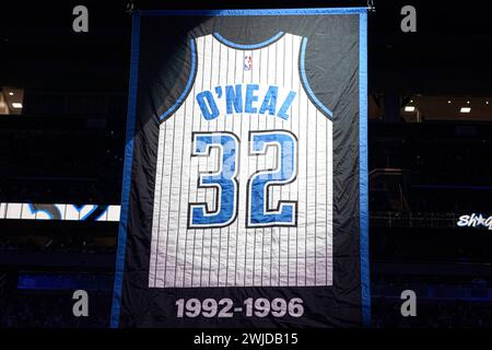 Orlando, Florida, USA, February 13, 2024, Shaquille O'Neal retired Jersey at the Kia Center. (Photo Credit: Marty Jean-Louis/Alamy Live News Stock Photo