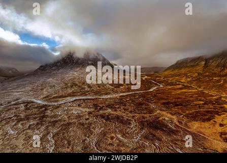 Buachaille Etive Mòr , Glen Coe , Scottish highlands, west highlands. Scottish mountains a very moody looking mountain seen with dramatic clouds Stock Photo