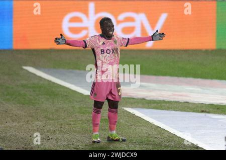 Swansea, UK. 13th Feb, 2024. Wilfried Gnonto of Leeds Utd celebrates after he scores his teams 4th goal. EFL Skybet championship match, Swansea city v Leeds Utd at the Swansea.com Stadium in Swansea, Wales on Tuesday 13th February 2024. this image may only be used for Editorial purposes. Editorial use only, pic by Andrew Orchard/Andrew Orchard sports photography/Alamy Live news Credit: Andrew Orchard sports photography/Alamy Live News Stock Photo