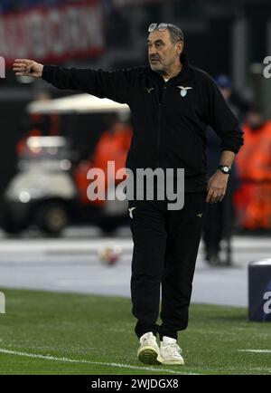 Rome. 14th Feb, 2024. Lazio's head coach Maurizio Sarri gestures during the UEFA Champions League Round of 16 1st Leg match between Lazio and Bayern Munich in Rome, Italy, Feb.14, 2024. Credit: Augusto Casasoli/Xinhua/Alamy Live News Stock Photo