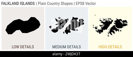 Falklands - plain country shape. Low, medium and high detailed maps of Falklands. EPS8 Vector illustration. Stock Vector