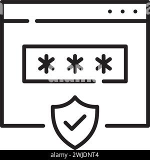 Secure browser connection. Web page, password dialog box and shield. Pixel perfect icon Stock Vector