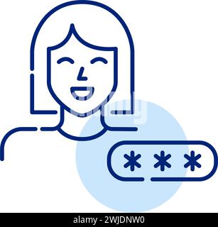 Password protected user account. Smiling woman. Pixel perfect, editable stroke Stock Vector