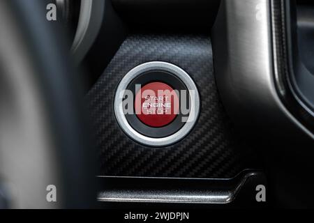 Car engine push start stop button ignition remote starter. Stock Photo
