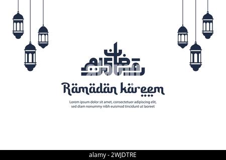 Ramadan Kareem with calligraphy and hanging lanterns silhouette vector illustration Stock Vector