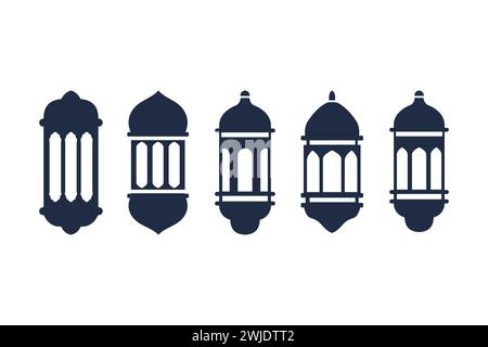 Ramadan or Eid al-Fitr arabic islam lantern or lamp silhouette collection vector illustration Stock Vector
