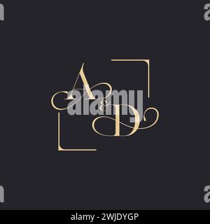 AD simple concept of wedding outline logo and square of initial design gold in white background Stock Vector