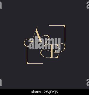 AE simple concept of wedding outline logo and square of initial design gold in white background Stock Vector