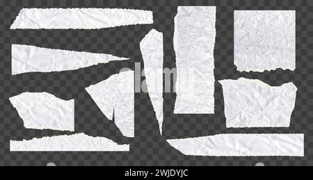 Set of torn paper pieces. White grunge jagged borders, corners and rectangular frames. Vector torn paper sheet for sticker, collage, banner. Ripped Stock Vector