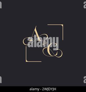 AC simple concept of wedding outline logo and square of initial design gold in white background Stock Vector
