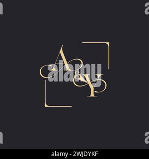 AY simple concept of wedding outline logo and square of initial design gold in white background Stock Vector