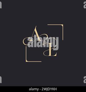 AL simple concept of wedding outline logo and square of initial design gold in white background Stock Vector
