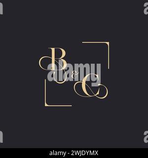 BC simple concept of wedding outline logo and square of initial design gold in white background Stock Vector