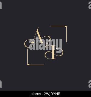 AI simple concept of wedding outline logo and square of initial design gold in white background Stock Vector