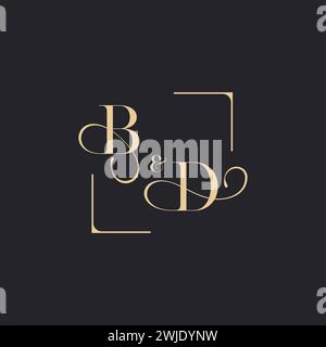 BD simple concept of wedding outline logo and square of initial design gold in white background Stock Vector