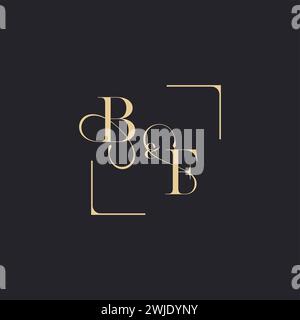 BF simple concept of wedding outline logo and square of initial design gold in white background Stock Vector