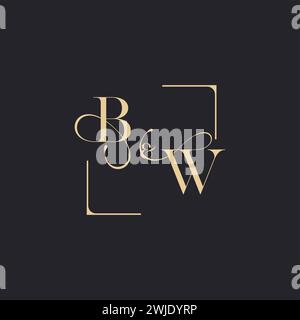 BW simple concept of wedding outline logo and square of initial design gold in white background Stock Vector