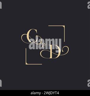 CD simple concept of wedding outline logo and square of initial design gold in white background Stock Vector