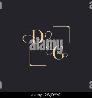DG simple concept of wedding outline logo and square of initial design gold in white background Stock Vector