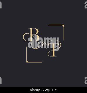 BT simple concept of wedding outline logo and square of initial design gold in white background Stock Vector