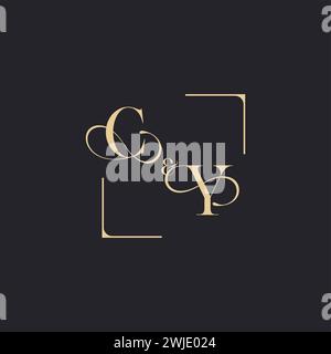 CY simple concept of wedding outline logo and square of initial design gold in white background Stock Vector