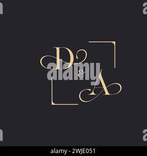 DA simple concept of wedding outline logo and square of initial design gold in white background Stock Vector