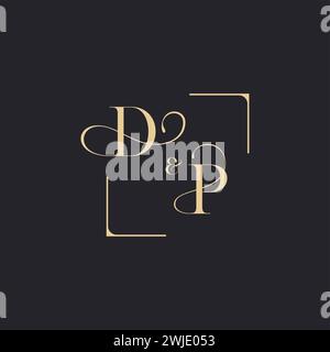 DP simple concept of wedding outline logo and square of initial design gold in white background Stock Vector