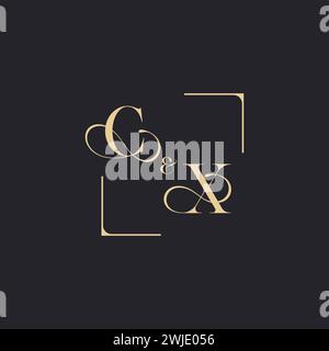CX simple concept of wedding outline logo and square of initial design gold in white background Stock Vector