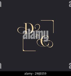 DC simple concept of wedding outline logo and square of initial design gold in white background Stock Vector