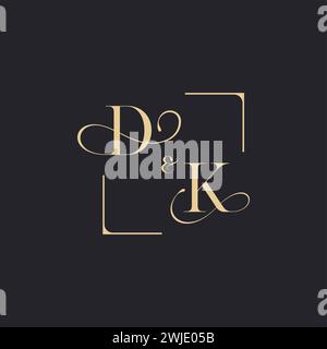 DK simple concept of wedding outline logo and square of initial design gold in white background Stock Vector