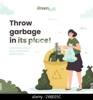 Throw garbage in its place illustration greeting post Stock Vector