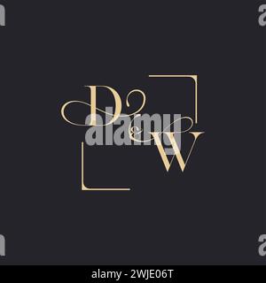 DW simple concept of wedding outline logo and square of initial design gold in white background Stock Vector