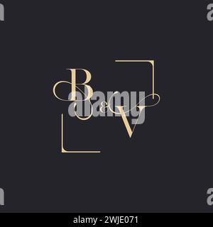 BV simple concept of wedding outline logo and square of initial design gold in white background Stock Vector
