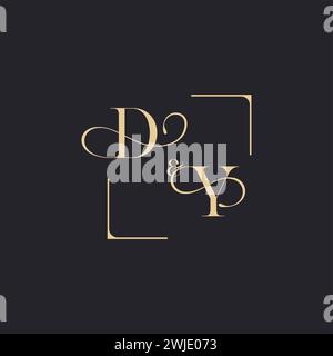 DY simple concept of wedding outline logo and square of initial design gold in white background Stock Vector
