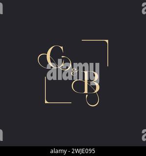 CB simple concept of wedding outline logo and square of initial design gold in white background Stock Vector
