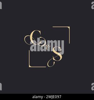 CS simple concept of wedding outline logo and square of initial design gold in white background Stock Vector
