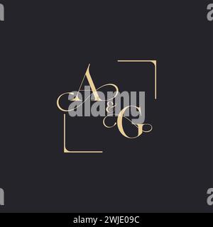 AG simple concept of wedding outline logo and square of initial design gold in white background Stock Vector