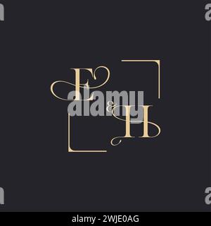 EH simple concept of wedding outline logo and square of initial design gold in white background Stock Vector