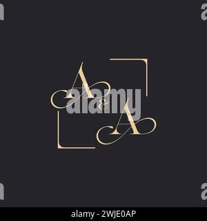 AA simple concept of wedding outline logo and square of initial design gold in white background Stock Vector
