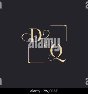 DQ simple concept of wedding outline logo and square of initial design gold in white background Stock Vector