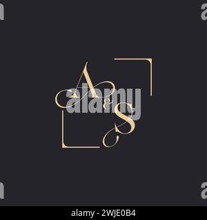 AS simple concept of wedding outline logo and square of initial design gold in white background Stock Vector
