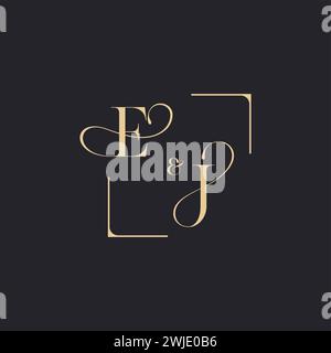 EJ simple concept of wedding outline logo and square of initial design gold in white background Stock Vector