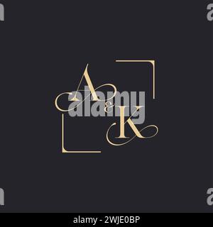 AK simple concept of wedding outline logo and square of initial design gold in white background Stock Vector