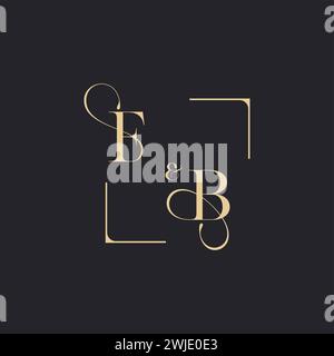 FB simple concept of wedding outline logo and square of initial design gold in white background Stock Vector