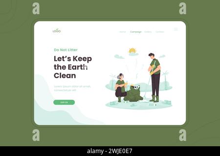Keep earth clean campaign vector illustration on landing page template Stock Vector